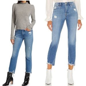 NWT FRAME Denim Le High Laskey Straight Leg Chew Hem Jeans